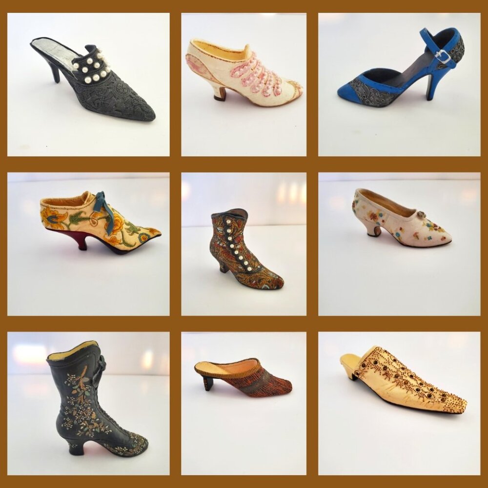 Vintage Miniature Shoe Collection 9pc Victorian Edwardian Pointy Witchy Booties